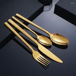 Dinnerware Sets Gold Cutlery Tableware Stainless Steel Knife Spoon Fork Mirror Flatware Set Dishwasher Safe Forks Steaks Knifes