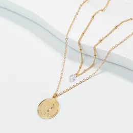 Pendant Necklaces LOYE Vintage Double Layer Empress Elizabeth Coin Necklace Elegant Zircon Clavicle Chain For Women Jewellery Gift