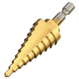 Drill Bits Hex Titanium Step Cone Drill Bit 4-22Mm Hole Cutter Hss 4241 For Sheet Metalworking Wood Drilling High Quality Drop Deliver Dhonm