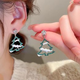Stud Earrings 2023 Trendy Christmas Tree Women's Delicate Rhinestone Pentagram Star Ear Studs Cute Girls Year Jewellery Gifts