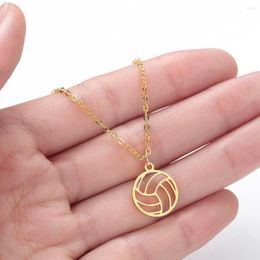 Chains 2023 Hfarich Fashion Beach Volleyball Pendant Necklace Women Hollow Ball Stainless Steel Circle Jewellery Students Graduation Gift