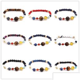 Charm Bracelets Fashion Galaxy The Eight Planets In Solar System Guardian Star Natural Stone Lava Turquoise Beads Bracelet Bangle For Dhjlu