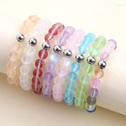 Strand 8MM Mermaid Glass Beaded Moonstone Bracelets For Women Men Couple Reiki Matte Opal Moonlight Meditation Jewellery Love Gift