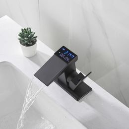 Bathroom Sink Faucets MTTUZK Digital Display Temperature Waterfall Faucet Basin Bath Wash Cold And Mixer Tap