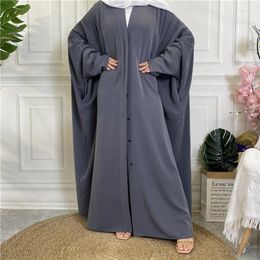 Ethnic Clothing Button Nida Open Abaya Kimono Femme Musulmane Turkey Muslim Hijab Dress Batwing Abayas For Women Dubai Islam Clothes Kaftan