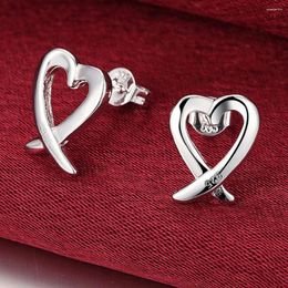 Stud Earrings Fashion 925 Sterling Silver Delicate Forever Love Heart For Woman Female Fine Jewellery