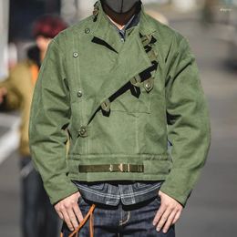 Men's Jackets Army Green Bomber Misplaced Oblique Buckle Swedish Motorcycle AMEKAJI Cotton Autumn Winter Coat