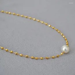 Pendant Necklaces Japan And South Korea Shining Laser Faceted Gold Beads White Pearl Road Pass Brass Plating Simple Exquisite Necklace