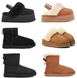 Designer fluffy snow boots mini women winter australia platform ug boot fur slipper ankle wool shoes sheepskin real leather classic brand casual outside Solid color