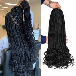 24Inch Long Curly Ends Box Braids Crochet Braiding Hair Extensions Synthetic Box Braids With Wavy End Crochet Braids For Women 22 strands