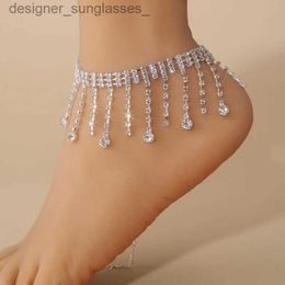 Anklets Exquisite Cubic Zirconia Chain Anklet for Women Fashion Silver Color Double Layer Water Droplets Bracelet Barefoot Foot JewelryL231116