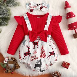 Rompers Spring and Autumn Red Sleeping Spell Christmas Deer Jumpsuit for 02 Year Old born Baby Girl 231115