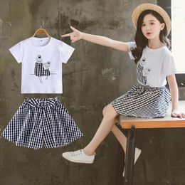 Clothing Sets 2023 Summer Baby Kids Girls Clothes Children Set Outfits Fashion T-shirt Plaid Shorts 2 3 4 5 6 7 8 9 10 11 12 Years