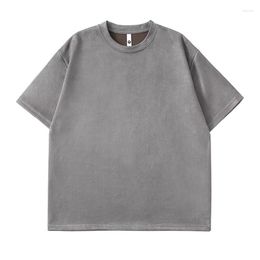 Men's T Shirts Summer Suede Glossy T-Shirt Men Oversized Baggy Tees Fashion Korean Streetwear Vintage Short Sleeved Tops Clothing Male