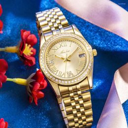 Wristwatches Missfox Gold Women Watch Luxury Stainless Steel Quartz Small Wrist Ladies Watches With Calendar Mini Dial Business Clock Female