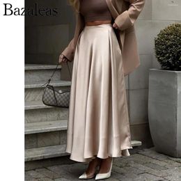 Skirts 2023 Women's Fashion A-line Maxi Long Khaki Skirt Winter Satin Elegant Faldas Office Lady Official Store