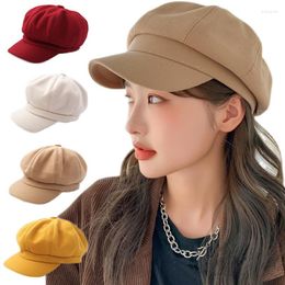 Berets Atist Short Brim Wool Women Autumn Winter Thick Hats Vintage French Top Cap Painter Hat Street Girls Octagonal Beret Caps