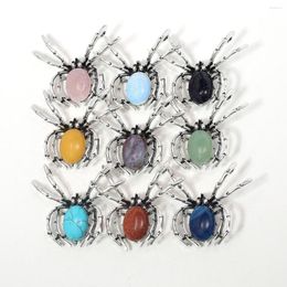 Pendant Necklaces 1PC Spider Natural Stone Opal Quartz Agate Amethyst Animal Healing Crystal Charms For Jewelry Making DIY