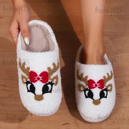 Slippers Women's Slippers Home Christmas Designer Shoes Ladies 2023 Winter Cute Cartoon Deer Fluffy Slippers Flat House Fur Slides Couple T231125
