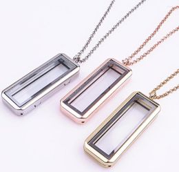 Pendant Necklaces 1PCS/lot Plain Rectangle Floating Locket With Necklace Chains Glass Memory Living Charms For Women Gift Jewelry