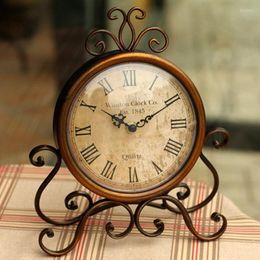 Table Clocks European Vintage Wrought Iron Silent Metal Decorative Watch Desk Farmhouse Drop