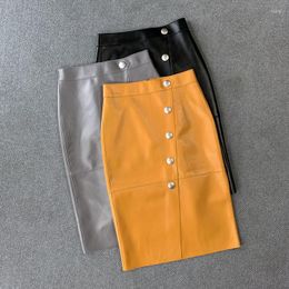 Skirts Spring Autumn High Quality Genuine OL Elegant Pencil Fashion Women's Sheepskin High-rise Leather Skirt C640Skirts