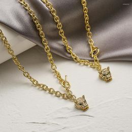 Chains BUY 2023 Trendy Gold Colour Stainless Steel Chain Leopard Necklace For Women Men Bling CZ Zircon Jewellery