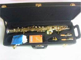 Soprano Saxophone W037 Nickel plated silver Brass Tube Gold Key Sax With Mouthpiece Reeds Bend Neck Free Shipping