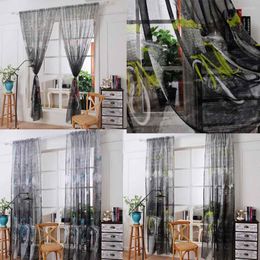 Curtain Bicycle Print Tulle Door Window Drape Panel Sheer Scarf