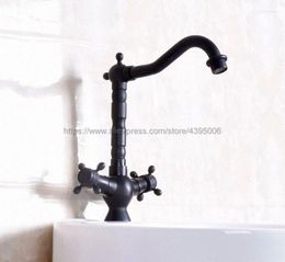 Bathroom Sink Faucets Black Oil Rubbed Brass Basin Faucet Vessel Mixer Tap Deck Mounted Dual Handle Cold Water Bnf139