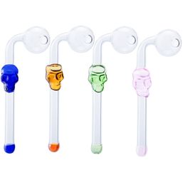 Y193 Smoking Pipe About 5.5 Inches 30mm OD Clear Bowl Coloured Skull Style Oil Rig Glass Pipes