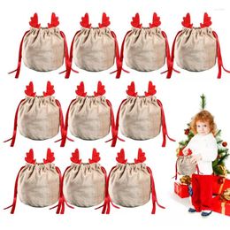 Christmas Decorations 10pcs Reindeer Candy Gift Bag Velvet Santa Sacks Drawstring Decor Kids Party Favour Year