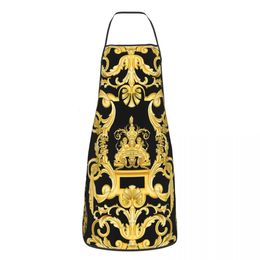 Aprons Luxury Golden Europe Floral Apron Women Men Unisex Bib Kitchen Cooking Tablier Cuisine Chef Baking 231116