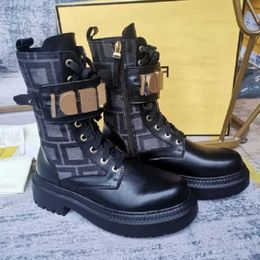 Boots martin Designer boots motorcycle boots fashion Chelsea boots woman Mid length boots Black Leather Wedge Lace Up Round Head Letter Thick Heel Knight Boots 35-41