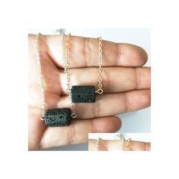 Pendant Necklaces Fashion Sier Gold Colour Prism Lava Stone Necklace Volcanic Rock Aromatherapy Essential Oil Diffuser For Wo Dhgarden Dhys8