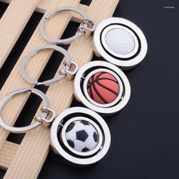 Keychains Metal Leather Keychain Wallet Car Decoration Key Chain Rotating Football Basketball Golf Gifts