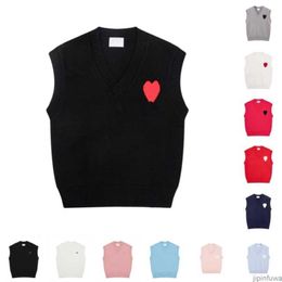 Amis Vest Sleeveless Sweater V Neck Paris Fashion Knit Jumper High Street Sweat Winter AM I Heart Coeur Love Jacquard Amisweater 3MRP