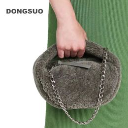 Evening Bag faux fur puff tote bag designer warm bucket tophandle small purse hobos female pink grey orange winter 231115