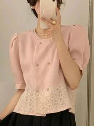 Women's Blouses Ladies Tops Chic Lace Crochet Women Puff Sleeve Loose Shirts Vintage Casual Blusas De Mujer Korean Camisas M468