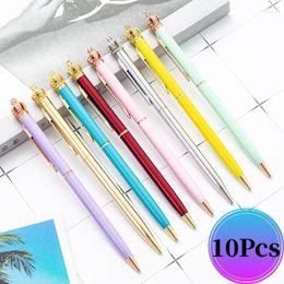 10Pcs/Lot Diamond Crown Metal Ballpoint Pen Office Accessories Luxury Pens For Writing Ball Point Teacher Gifts Ideas Men's