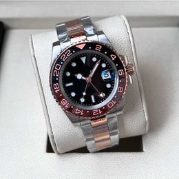 Rolaxs Luxury Men's Watch 40mm Designer Black Brown Ceramic Bezel 904l Stainless Steel Strap Automatic Mechanical Movement Gmt Root Beer Have Logo