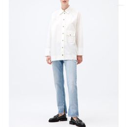 Women's Blouses Big Pocket White Shirt Spring And Summer Loose All-match Solid Color Long-sleeved Cardigan