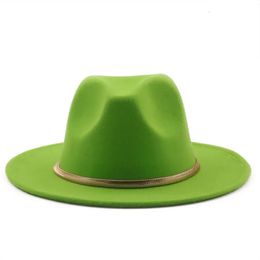 Wide Brim Hats Bucket Hats Grass green bottom shallow fedora hat widebrimmed panama felt hat mens jazz hat church hat womens hat men 231116