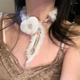 Choker Y2K White Plush Love Heart Pendant Colorful Woolen Tassels Necklace For Women Harajuku Kpop Vintage Jewelry Accessories