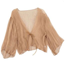 Women's Blouses Summer Womens Sheer Chiffon Shrug Cardigan Casual Lace-up 3/4 Sleeve Bolero Wraps Cover-Ups Tops For Holiday Travel Beach