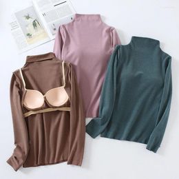 Women's Sleepwear Autumn Winter One Piece Pyjamas Tops Half High Collar Warm Long Sleeve Bra Chest Padded Slim Bottom Shirt Velvet Women