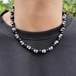 Chains Punk Skull Beads Necklace For Women Men Black White Beaded Tennis Collars Hip Hop Cool Streetwear Jewellery Wholesale