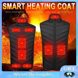 Men's Vests 9 Places Heated Vest Men Women USB Heated Jacket Heating Vest Thermal Clothing Hunting Vest Winter Heating Jacket S-4XL 231116