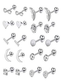 16G Stainless Steel Moon Heart Cross Rose Ear Barbell Helix Tragus Cartilage Earring Set Body Piercing Jewellery For Men and Women5006156