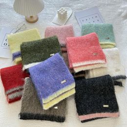 Scarves Solid Color Scarf Female Korean Version Cute Girl Autumn Winter Dopamine Thick Warm Knit For Women